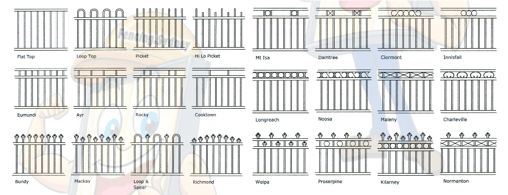 Pool fence panel design options including flat top