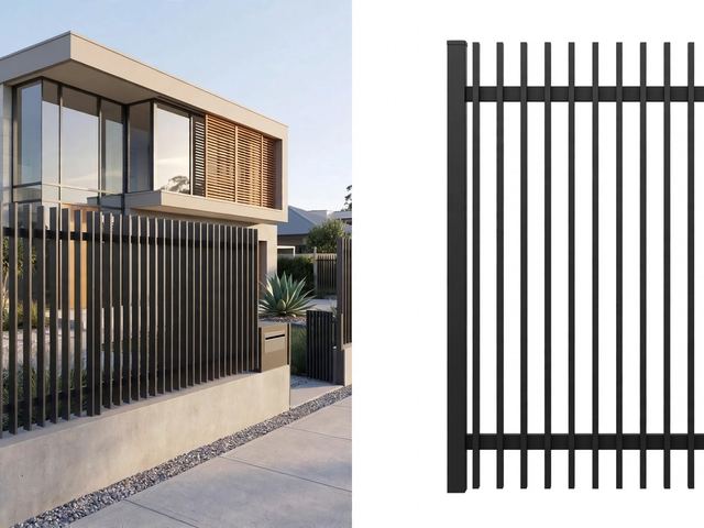 Aluminium 50 mm vertical blade fence on a concrete plinth