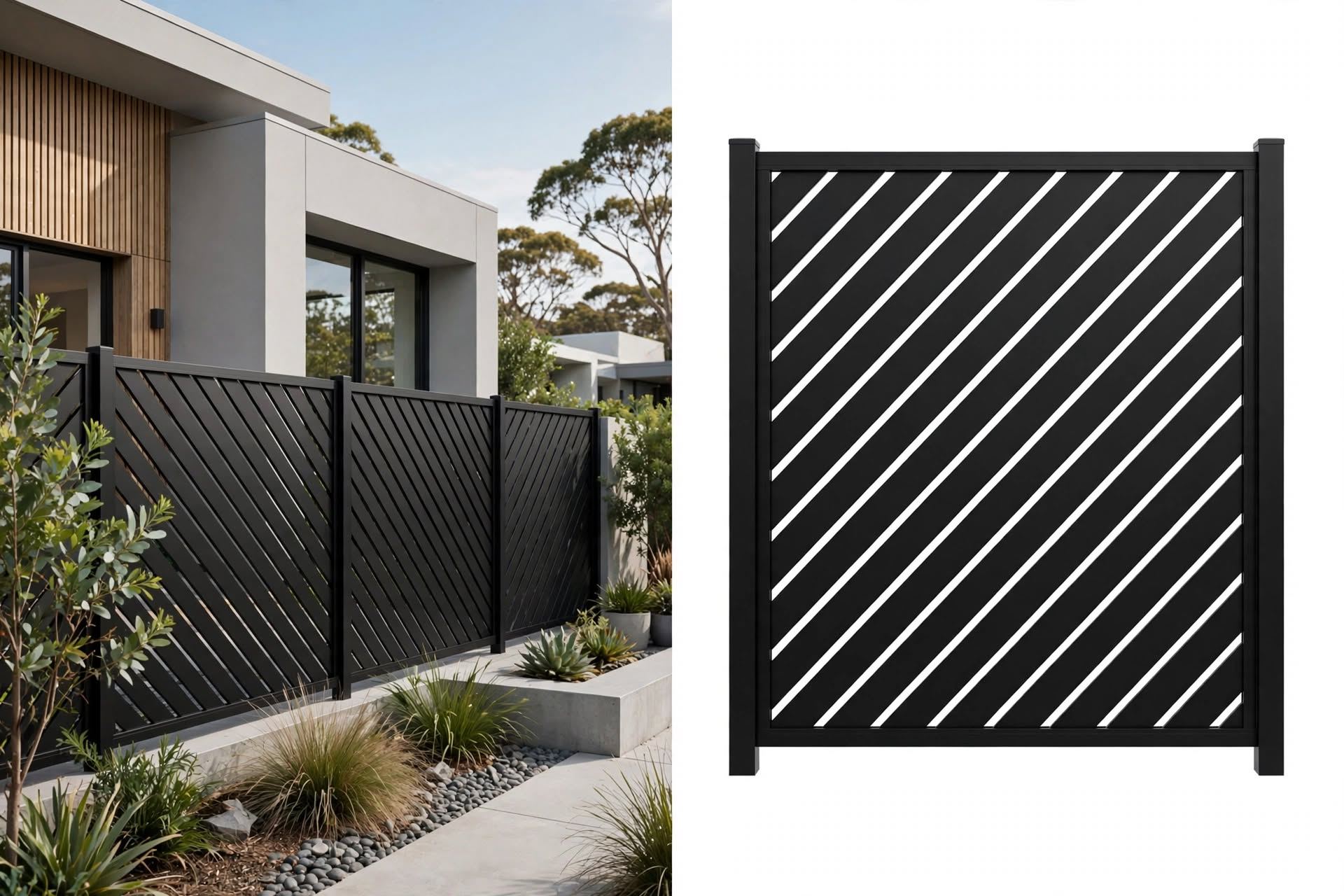 Diagonal slat fencing