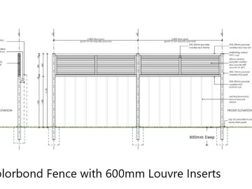 Construction drawing of a Colorbond fence with a louvre insert along the top