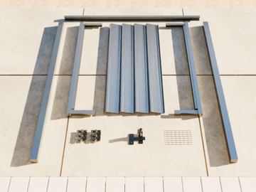 Colorbond single gate rails, stile and latch hardware laid out before assembly