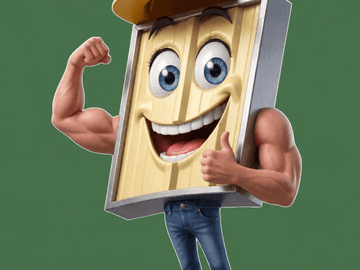 Fencing company character standing in front of cream corrugated fencing