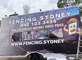 A trailer banner displays inset photos of charcoal slat, white lattice, cream panel and long cream boundary fencing.