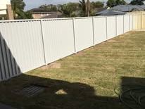 White Colorbond fence along a lawn