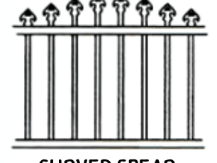 Panel drawing with pickets rising in an arch and pointed spear finials.