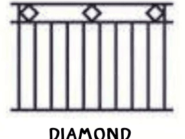 Diagram with one diamond ornament between double top rails.