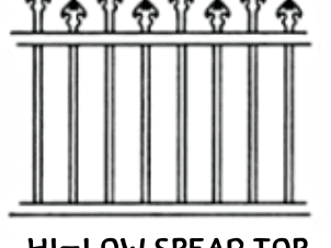 Drawing with spear finials on pickets of alternating height.