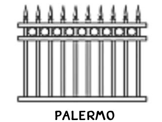 Drawing with rings between rails and spears on every picket.