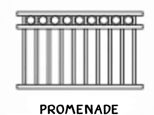 Diagram with circles between double rails above flat pickets.