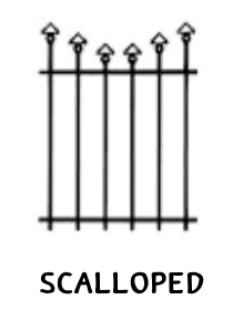Panel drawing with pickets stepped in a curve and spear finials.