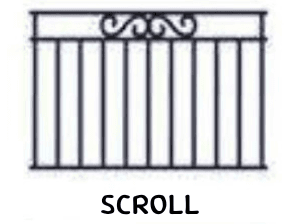 Drawing with one scroll ornament centred between top rails.