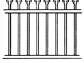Diagram of pickets with pointed spear finials above the top rail.