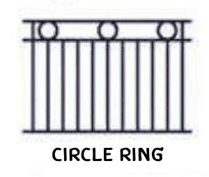 Panel drawing with ring ornaments spaced between twin top rails.