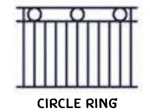 Panel drawing with ring ornaments spaced between twin top rails.