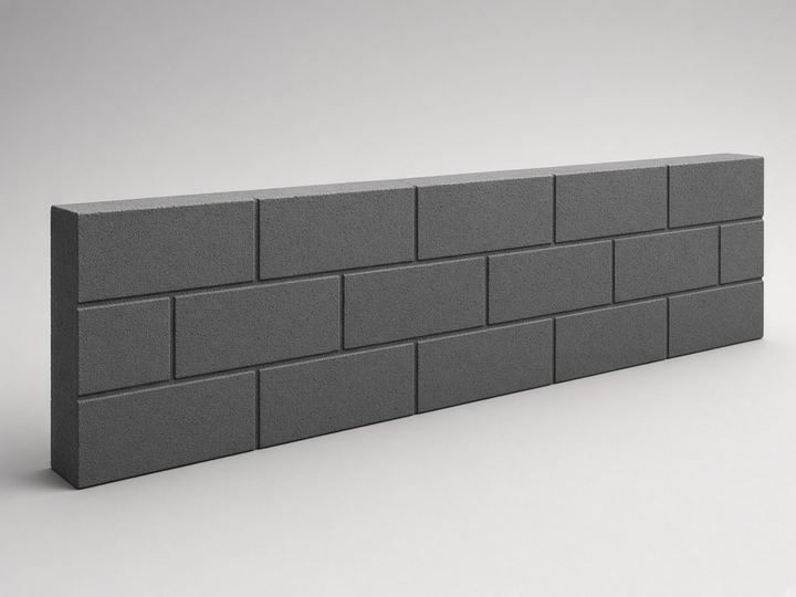 Charcoal block-pattern concrete retaining-wall sleeper on a studio backdrop