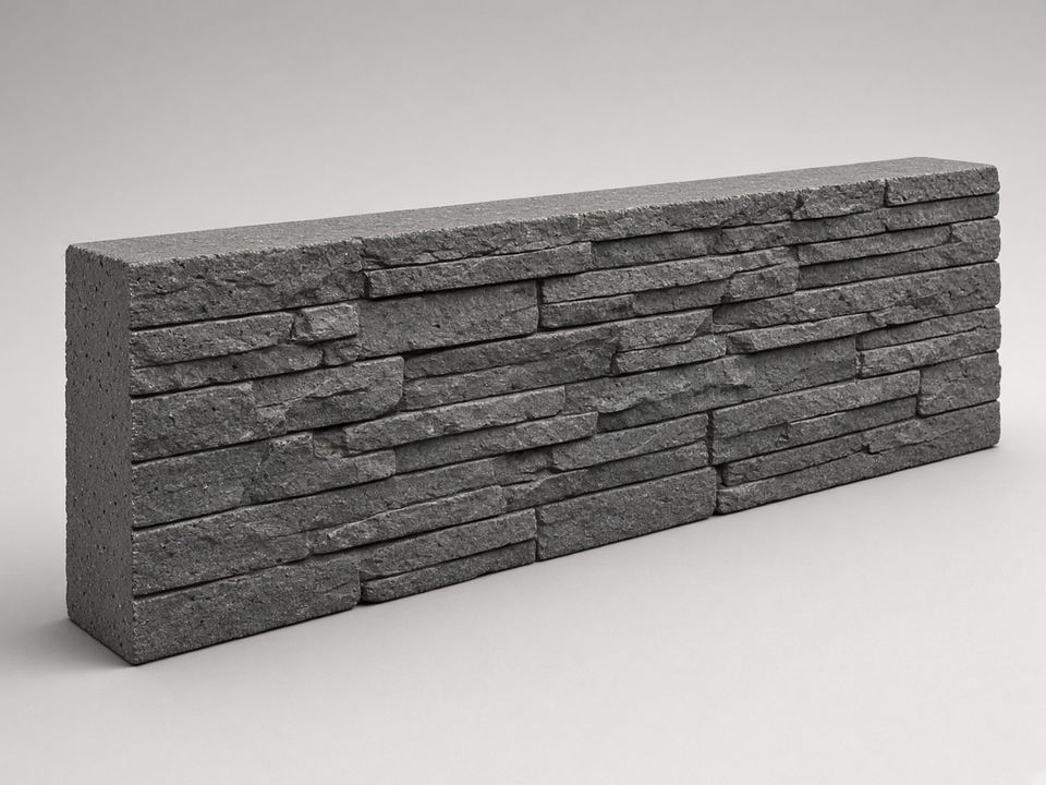 Stacked-stone face concrete retaining-wall sleeper on a studio backdrop