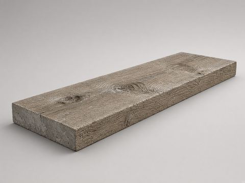 Timber-look woodgrain concrete retaining-wall sleeper on a studio backdrop